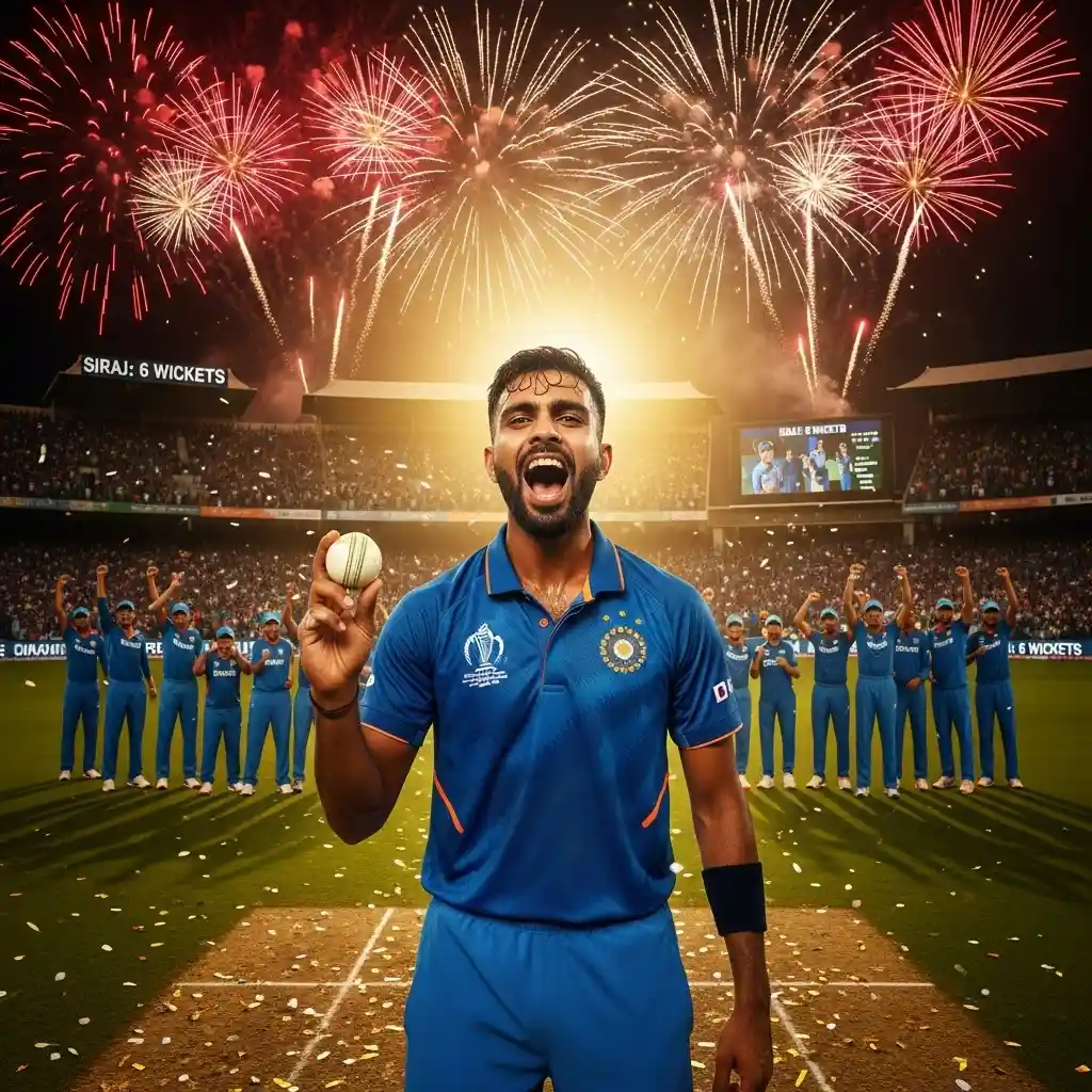 Mohammed Siraj celebrating 6-wicket haul in Asia Cup 2023 Final