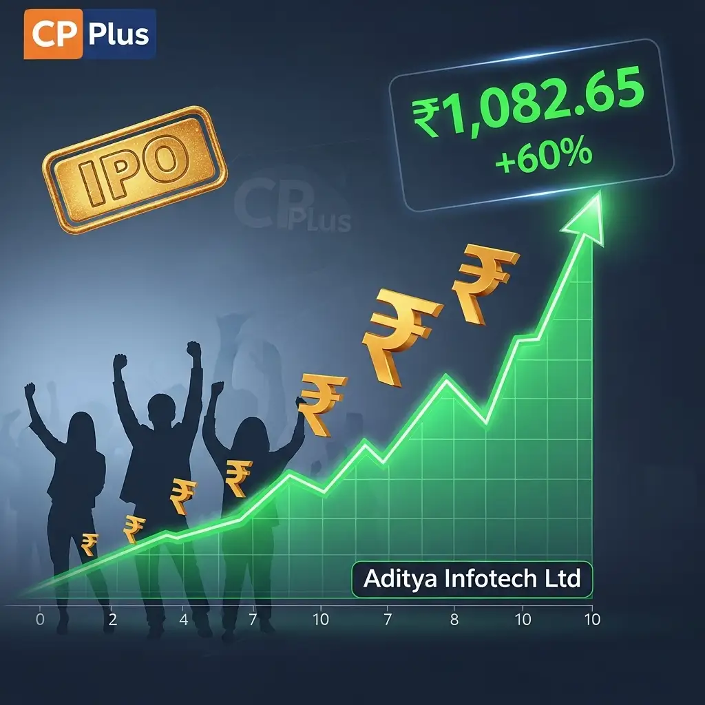 Aditya Infotech share price rises 60% on NSE listing – CP Plus IPO debut chart