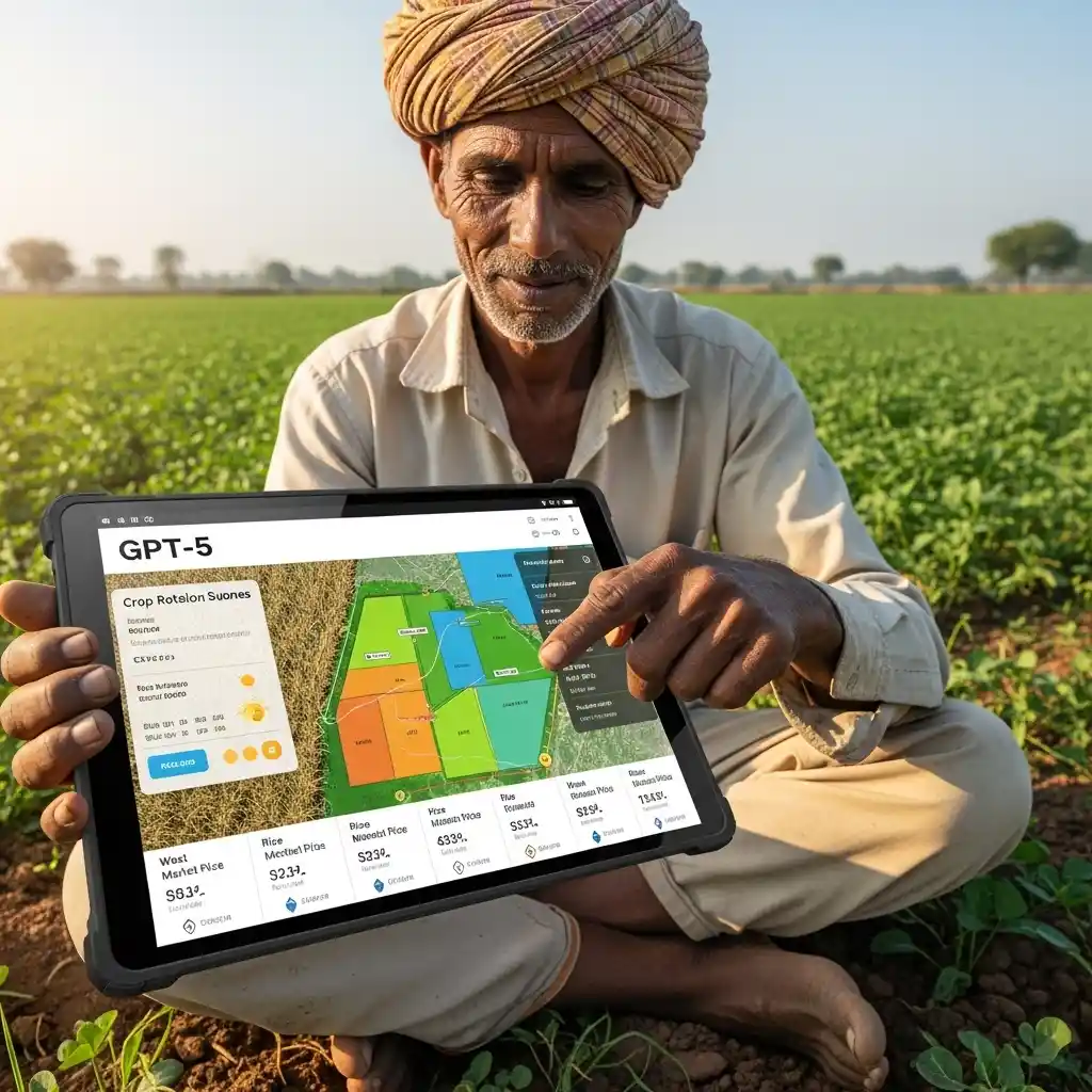 GPT-5 AI model interface with futuristic India tech background