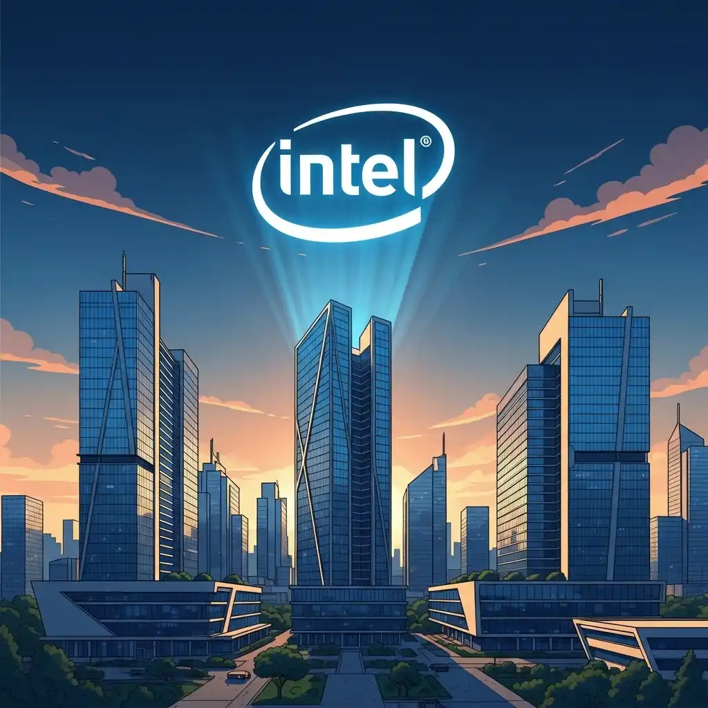 Intel logo with microchip and Maharashtra map in background