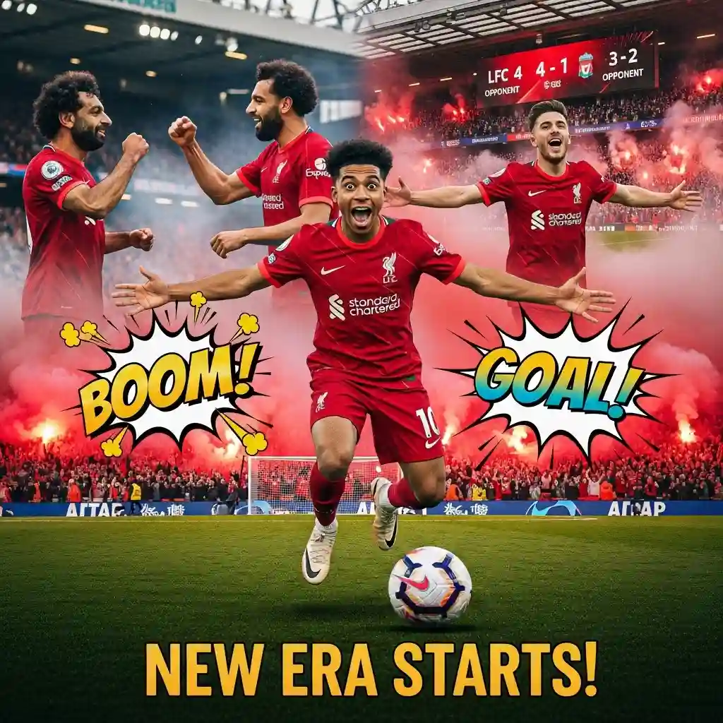 Liverpool’s Rio Ngumoha celebrates after scoring in pre-season friendly vs Athletic Club at Anfield – August 2025