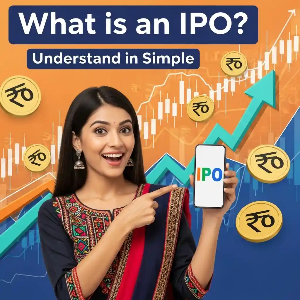 Woman learning about NSDL IPO from smartphone in Marathi context