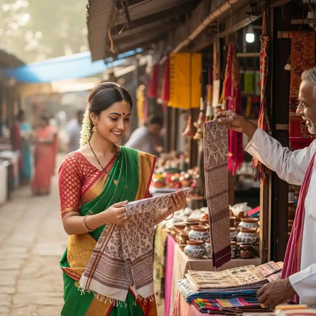 Handloom weaver in India with traditional saree