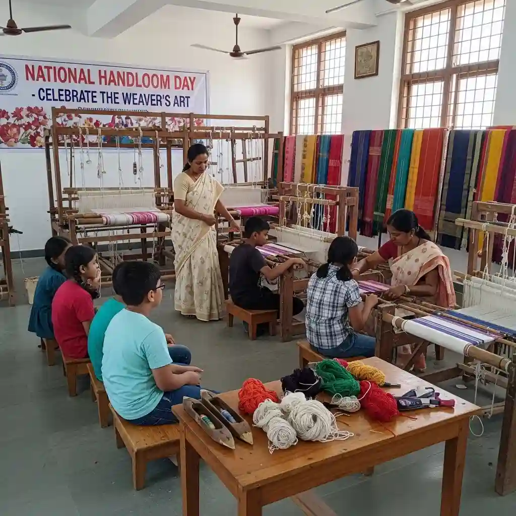 Handloom weaver in India with traditional saree