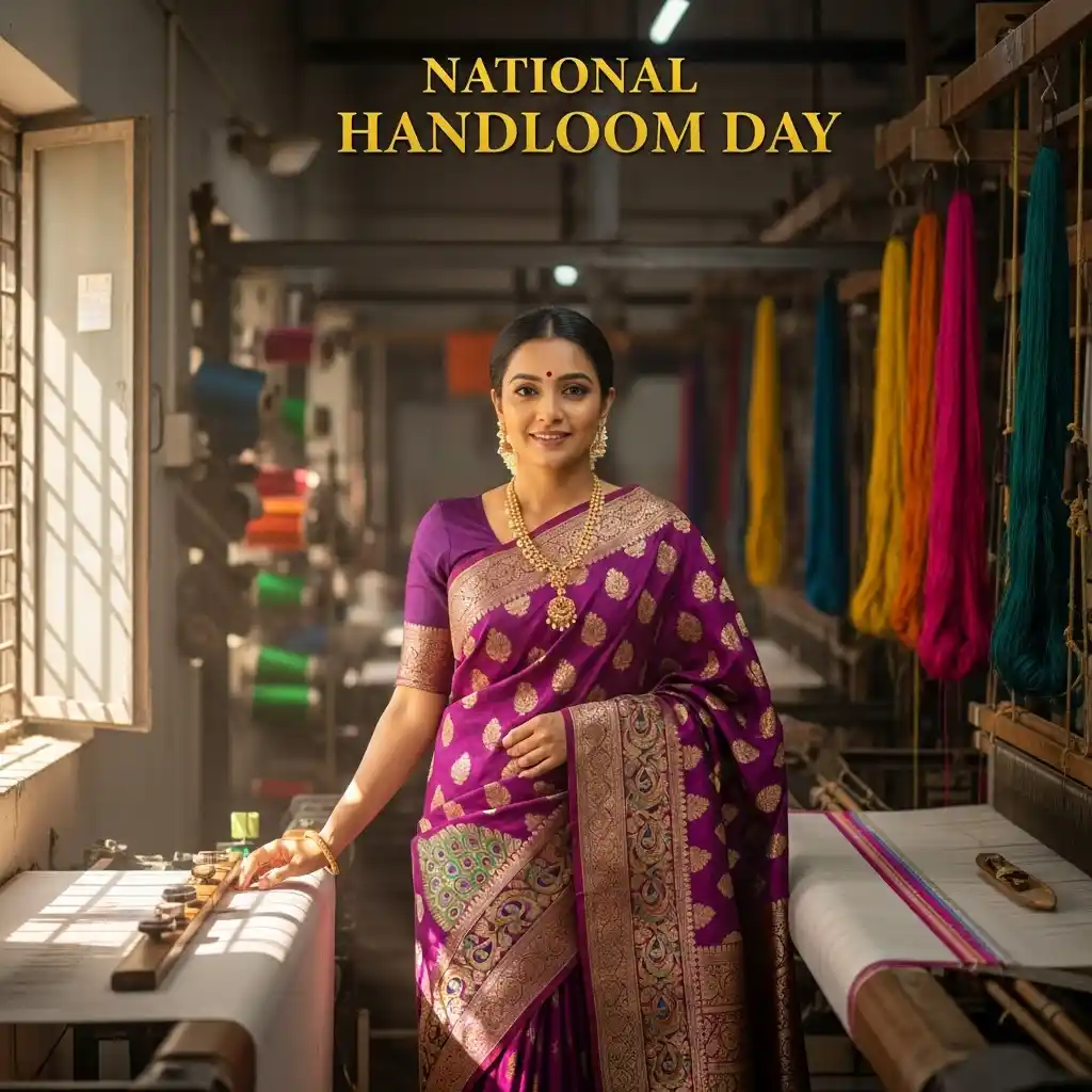 Handloom weaver in India with traditional saree