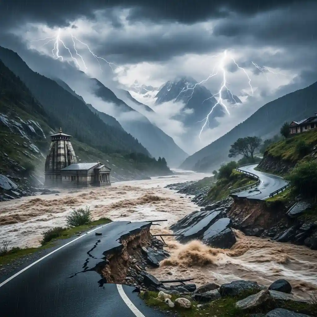 Aerial view of Uttarkashi flood after cloudburst near Gangotri – August 2025 disaster news